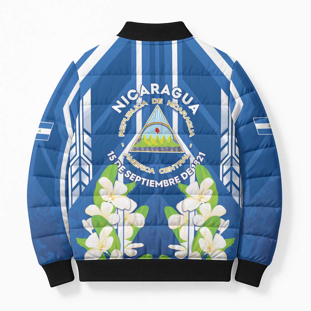 Nicaragua Independence Day 1821 Bomber Puffer Jacket Coat Of Arms With Plumeria - Wonder Print Shop