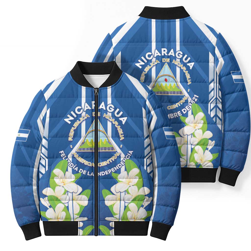 Nicaragua Independence Day 1821 Bomber Puffer Jacket Coat Of Arms With Plumeria - Wonder Print Shop