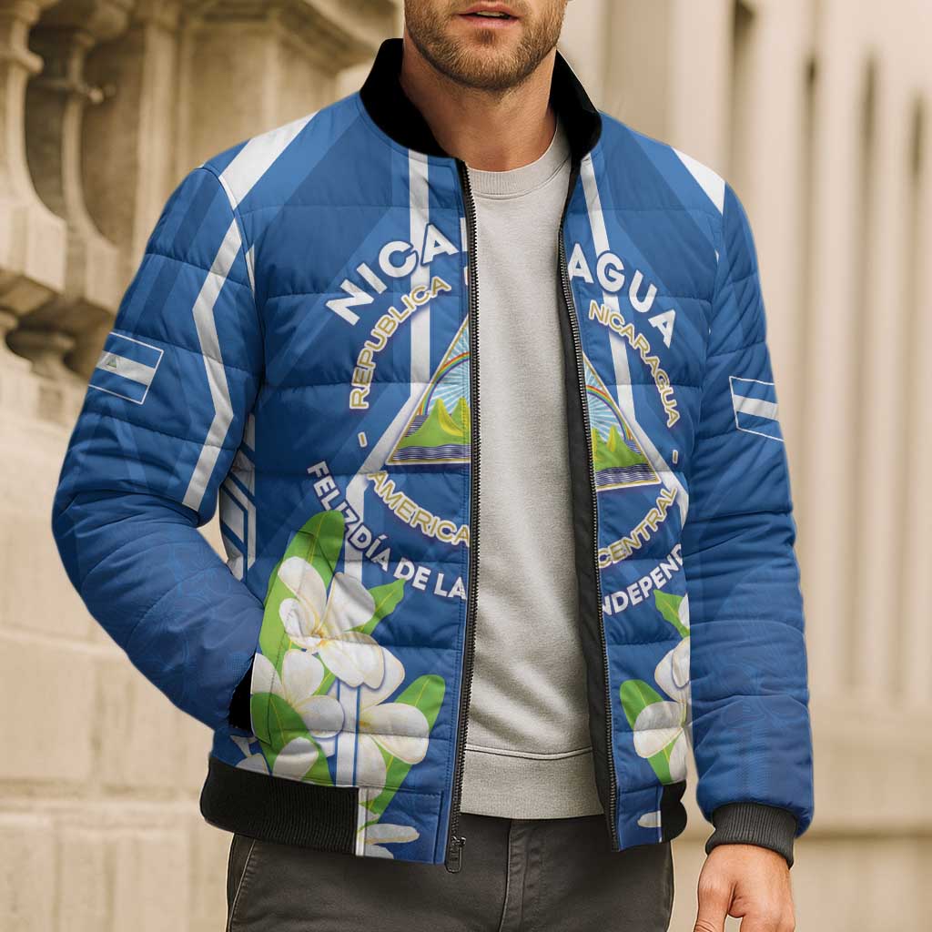 Nicaragua Independence Day 1821 Bomber Puffer Jacket Coat Of Arms With Plumeria - Wonder Print Shop
