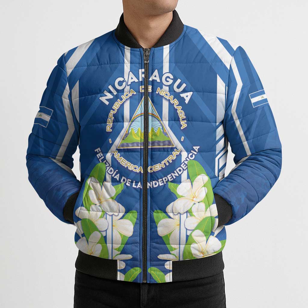 Nicaragua Independence Day 1821 Bomber Puffer Jacket Coat Of Arms With Plumeria - Wonder Print Shop