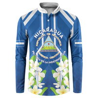 Nicaragua Independence Day 1821 Button Sweatshirt Coat Of Arms With Plumeria - Wonder Print Shop