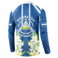 Nicaragua Independence Day 1821 Button Sweatshirt Coat Of Arms With Plumeria - Wonder Print Shop