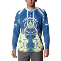 Nicaragua Independence Day 1821 Button Sweatshirt Coat Of Arms With Plumeria - Wonder Print Shop