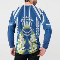 Nicaragua Independence Day 1821 Button Sweatshirt Coat Of Arms With Plumeria - Wonder Print Shop