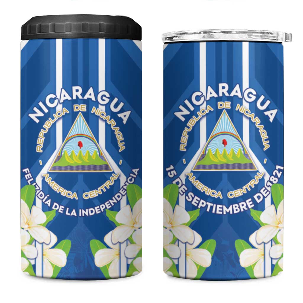 Nicaragua Independence Day 1821 4 in 1 Can Cooler Tumbler Coat Of Arms With Plumeria - Wonder Print Shop