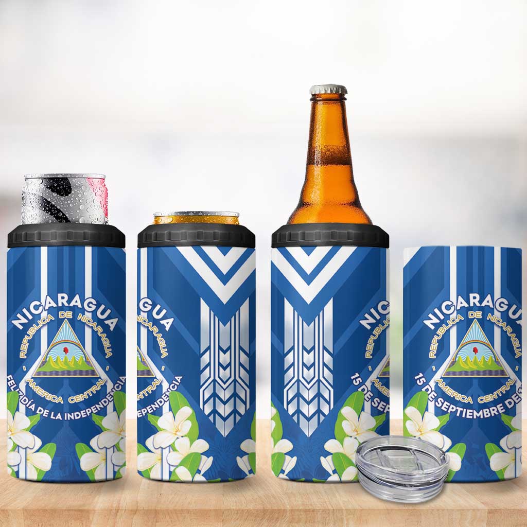Nicaragua Independence Day 1821 4 in 1 Can Cooler Tumbler Coat Of Arms With Plumeria - Wonder Print Shop