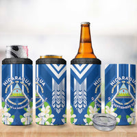 Nicaragua Independence Day 1821 4 in 1 Can Cooler Tumbler Coat Of Arms With Plumeria - Wonder Print Shop