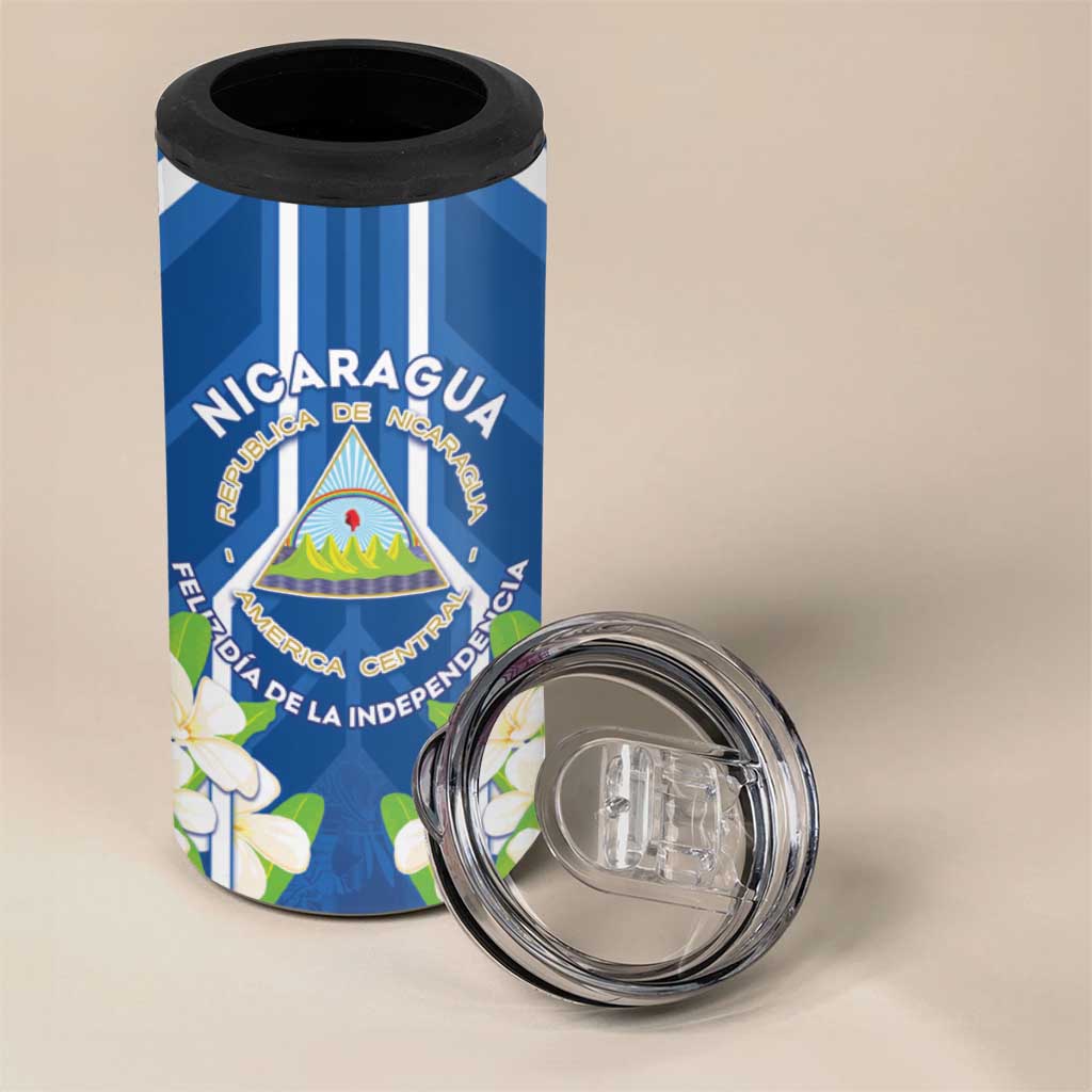 Nicaragua Independence Day 1821 4 in 1 Can Cooler Tumbler Coat Of Arms With Plumeria - Wonder Print Shop