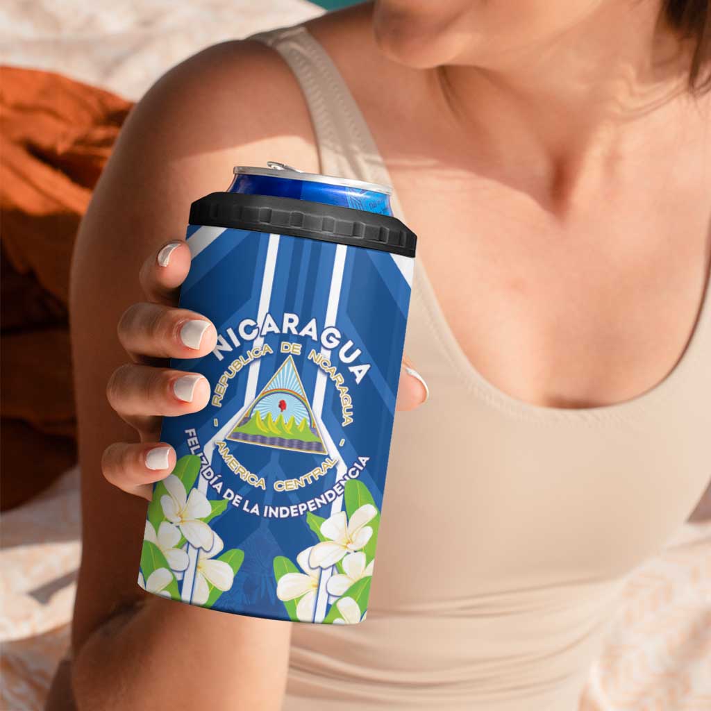 Nicaragua Independence Day 1821 4 in 1 Can Cooler Tumbler Coat Of Arms With Plumeria - Wonder Print Shop