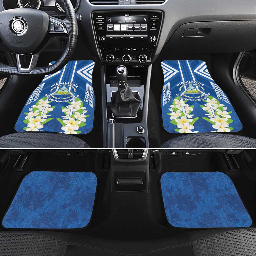 Nicaragua Independence Day 1821 Car Mats Coat Of Arms With Plumeria - Wonder Print Shop