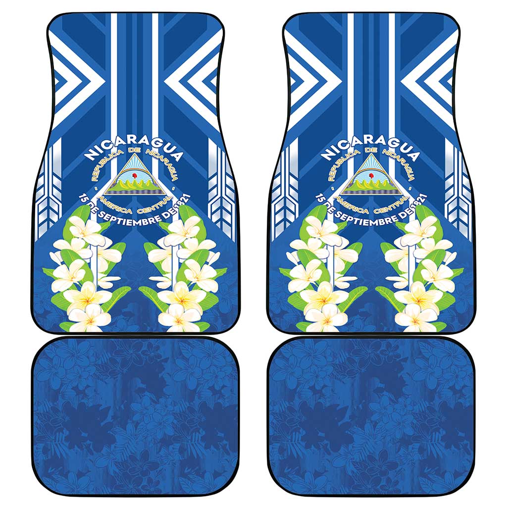 Nicaragua Independence Day 1821 Car Mats Coat Of Arms With Plumeria - Wonder Print Shop
