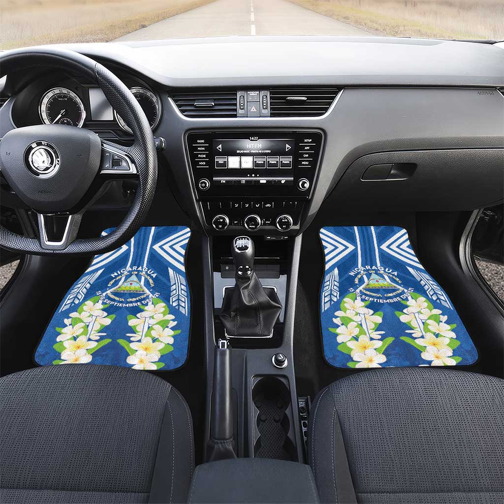 Nicaragua Independence Day 1821 Car Mats Coat Of Arms With Plumeria - Wonder Print Shop