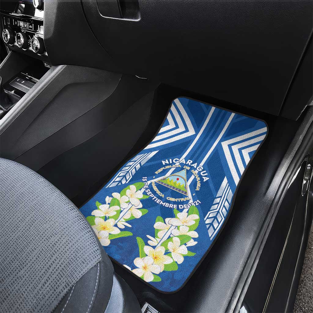 Nicaragua Independence Day 1821 Car Mats Coat Of Arms With Plumeria - Wonder Print Shop