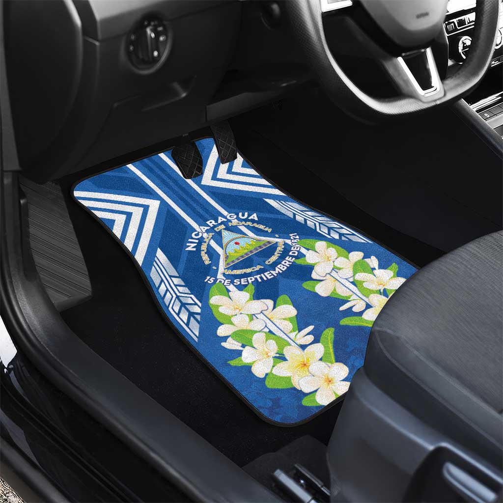 Nicaragua Independence Day 1821 Car Mats Coat Of Arms With Plumeria - Wonder Print Shop