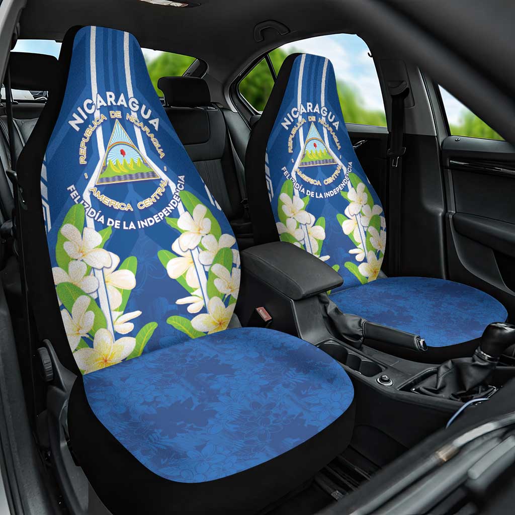 Nicaragua Independence Day 1821 Car Seat Cover Coat Of Arms With Plumeria - Wonder Print Shop