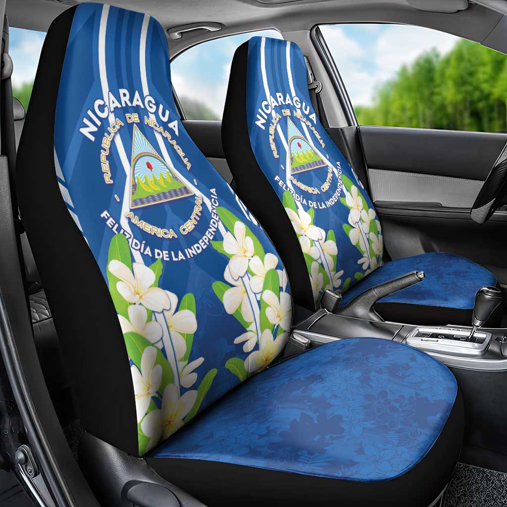 Nicaragua Independence Day 1821 Car Seat Cover Coat Of Arms With Plumeria - Wonder Print Shop