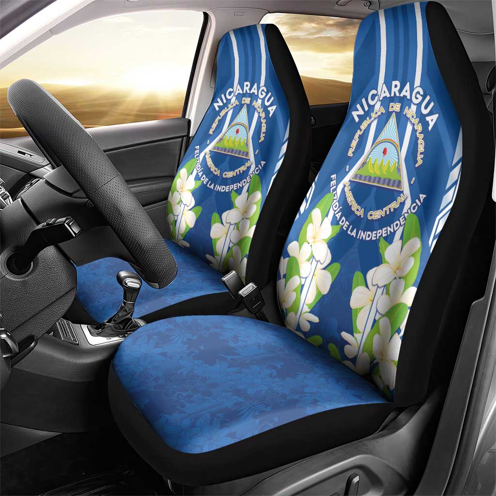 Nicaragua Independence Day 1821 Car Seat Cover Coat Of Arms With Plumeria - Wonder Print Shop