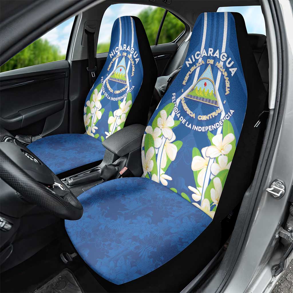 Nicaragua Independence Day 1821 Car Seat Cover Coat Of Arms With Plumeria - Wonder Print Shop