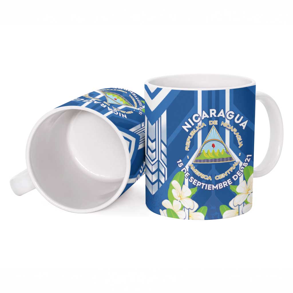 Nicaragua Independence Day 1821 Ceramic Mug Coat Of Arms With Plumeria - Wonder Print Shop