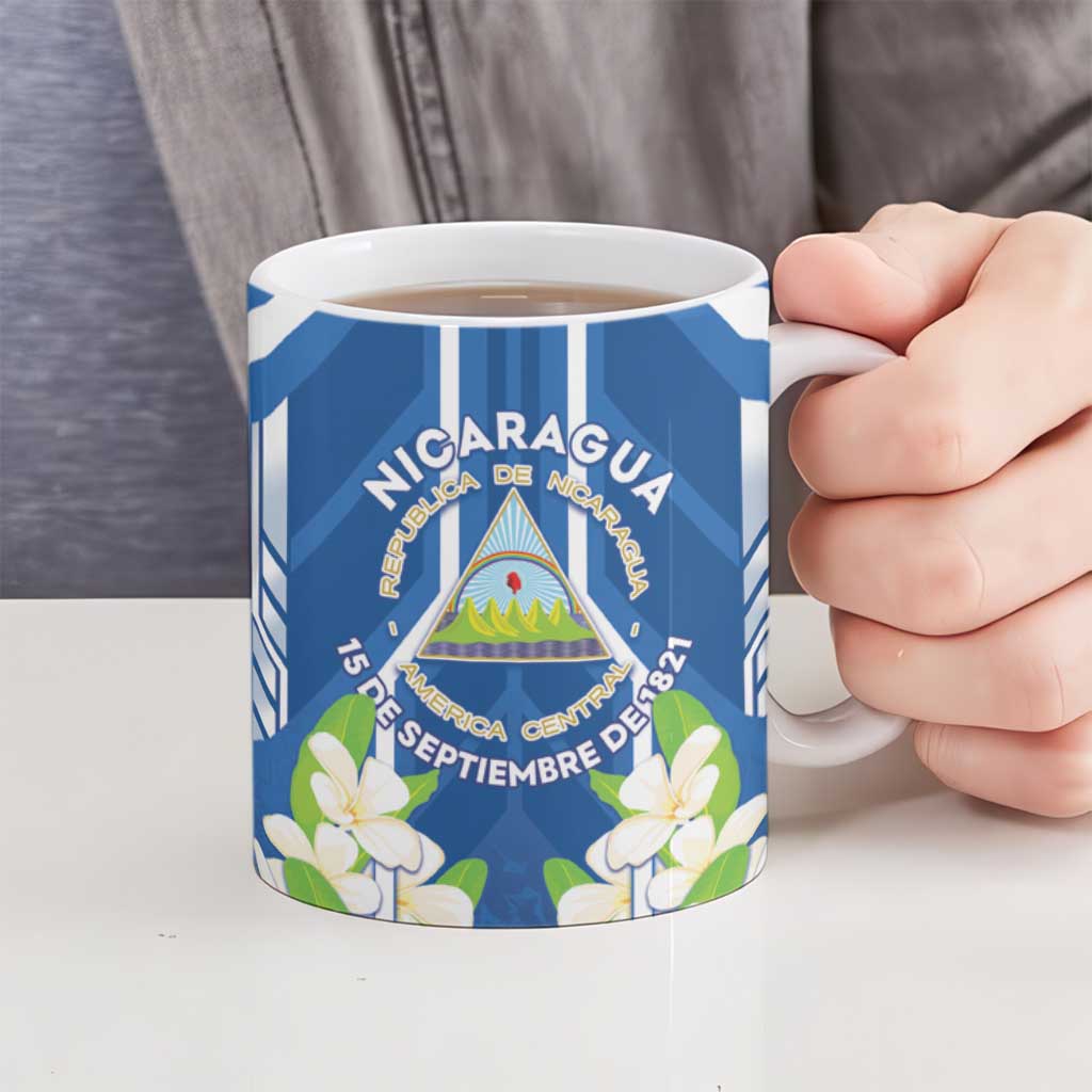 Nicaragua Independence Day 1821 Ceramic Mug Coat Of Arms With Plumeria - Wonder Print Shop