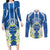 Nicaragua Independence Day 1821 Couples Matching Long Sleeve Bodycon Dress and Long Sleeve Button Shirt Coat Of Arms With Plumeria - Wonder Print Shop