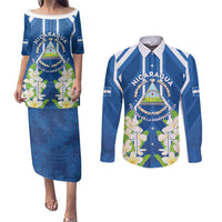 Nicaragua Independence Day 1821 Couples Matching Puletasi and Long Sleeve Button Shirt Coat Of Arms With Plumeria - Wonder Print Shop
