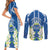 Nicaragua Independence Day 1821 Couples Matching Short Sleeve Bodycon Dress and Long Sleeve Button Shirt Coat Of Arms With Plumeria - Wonder Print Shop