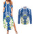 Nicaragua Independence Day 1821 Couples Matching Summer Maxi Dress and Long Sleeve Button Shirt Coat Of Arms With Plumeria - Wonder Print Shop
