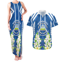 Nicaragua Independence Day 1821 Couples Matching Tank Maxi Dress and Hawaiian Shirt Coat Of Arms With Plumeria - Wonder Print Shop