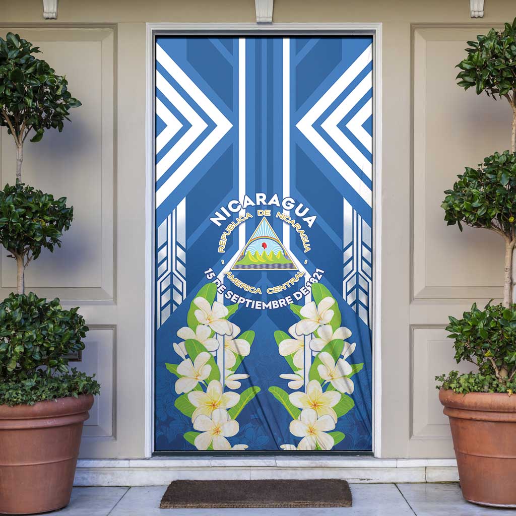 Nicaragua Independence Day 1821 Door Cover Coat Of Arms With Plumeria - Wonder Print Shop