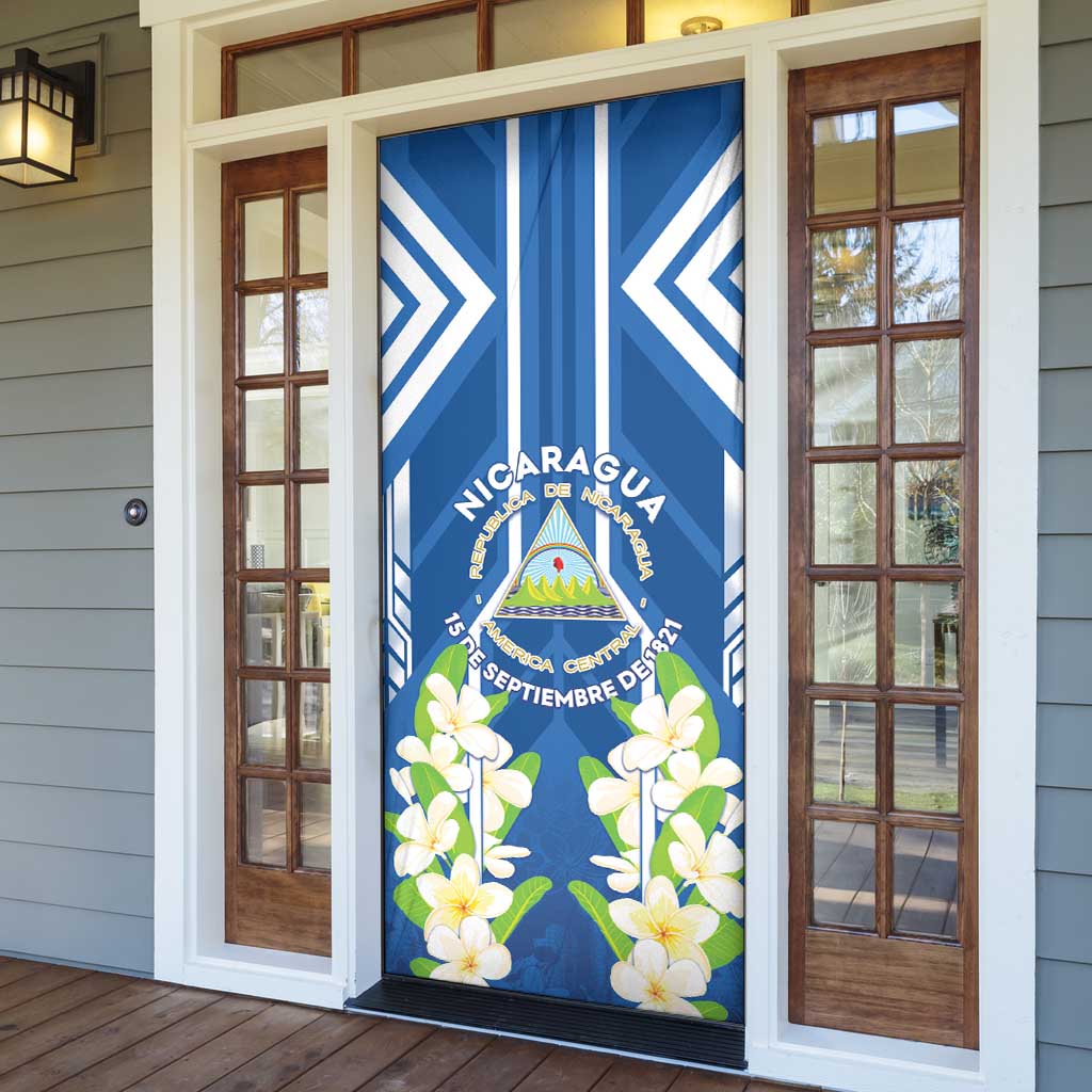 Nicaragua Independence Day 1821 Door Cover Coat Of Arms With Plumeria - Wonder Print Shop