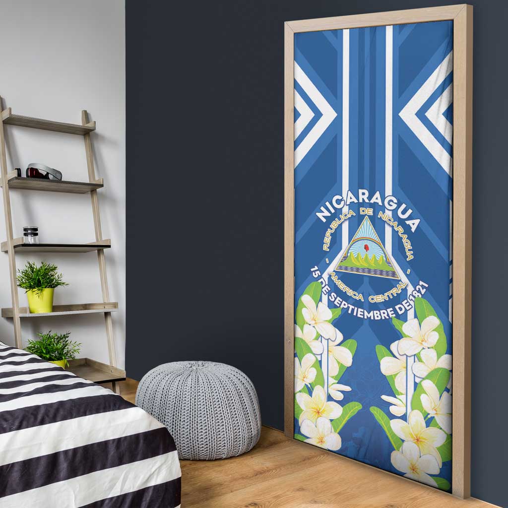 Nicaragua Independence Day 1821 Door Cover Coat Of Arms With Plumeria - Wonder Print Shop