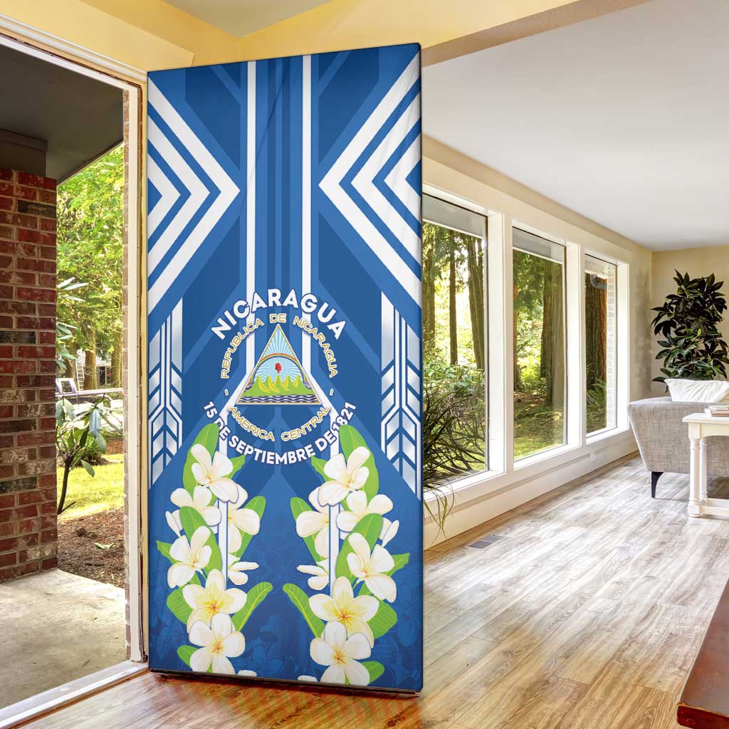 Nicaragua Independence Day 1821 Door Cover Coat Of Arms With Plumeria - Wonder Print Shop