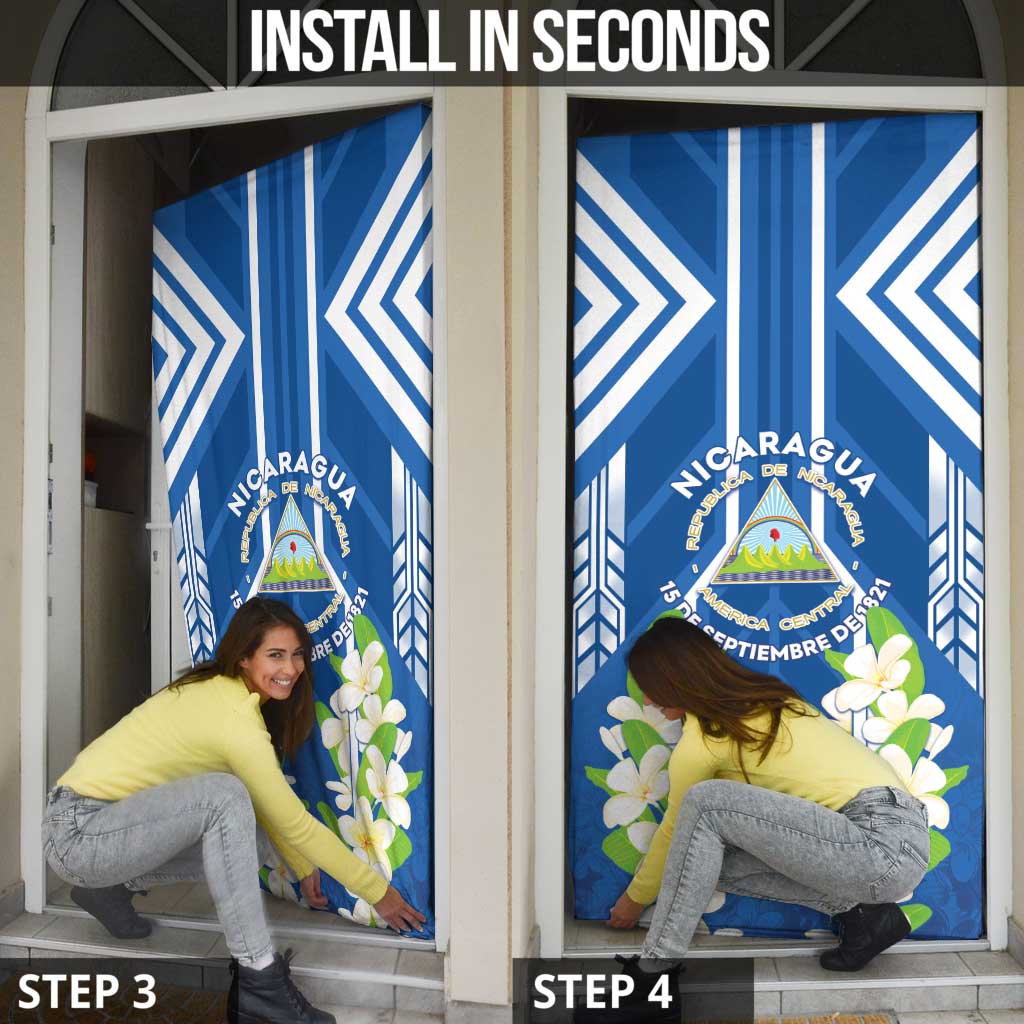 Nicaragua Independence Day 1821 Door Cover Coat Of Arms With Plumeria - Wonder Print Shop