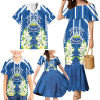 Nicaragua Independence Day 1821 Family Matching Mermaid Dress and Hawaiian Shirt Coat Of Arms With Plumeria - Wonder Print Shop