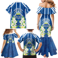 Nicaragua Independence Day 1821 Family Matching Mermaid Dress and Hawaiian Shirt Coat Of Arms With Plumeria - Wonder Print Shop