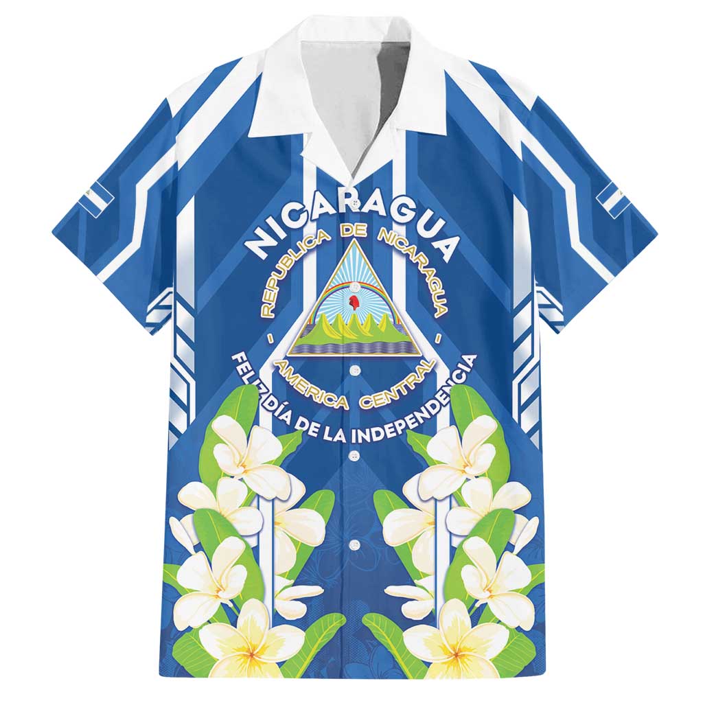 Nicaragua Independence Day 1821 Family Matching Off Shoulder Maxi Dress and Hawaiian Shirt Coat Of Arms With Plumeria - Wonder Print Shop