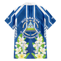 Nicaragua Independence Day 1821 Family Matching Off Shoulder Maxi Dress and Hawaiian Shirt Coat Of Arms With Plumeria - Wonder Print Shop