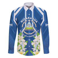 Nicaragua Independence Day 1821 Family Matching Off Shoulder Maxi Dress and Hawaiian Shirt Coat Of Arms With Plumeria - Wonder Print Shop