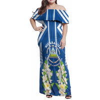 Nicaragua Independence Day 1821 Family Matching Off Shoulder Maxi Dress and Hawaiian Shirt Coat Of Arms With Plumeria - Wonder Print Shop