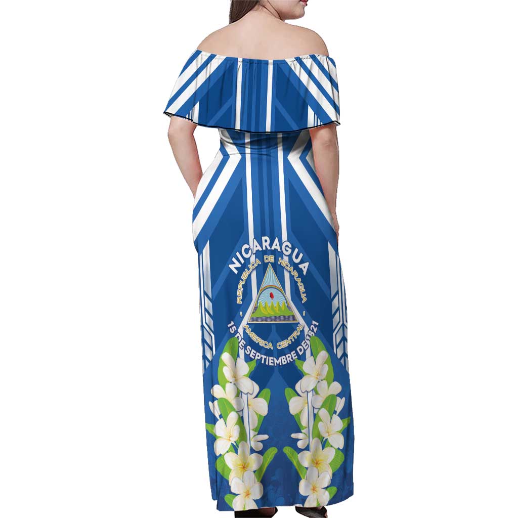 Nicaragua Independence Day 1821 Family Matching Off Shoulder Maxi Dress and Hawaiian Shirt Coat Of Arms With Plumeria - Wonder Print Shop