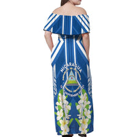 Nicaragua Independence Day 1821 Family Matching Off Shoulder Maxi Dress and Hawaiian Shirt Coat Of Arms With Plumeria - Wonder Print Shop
