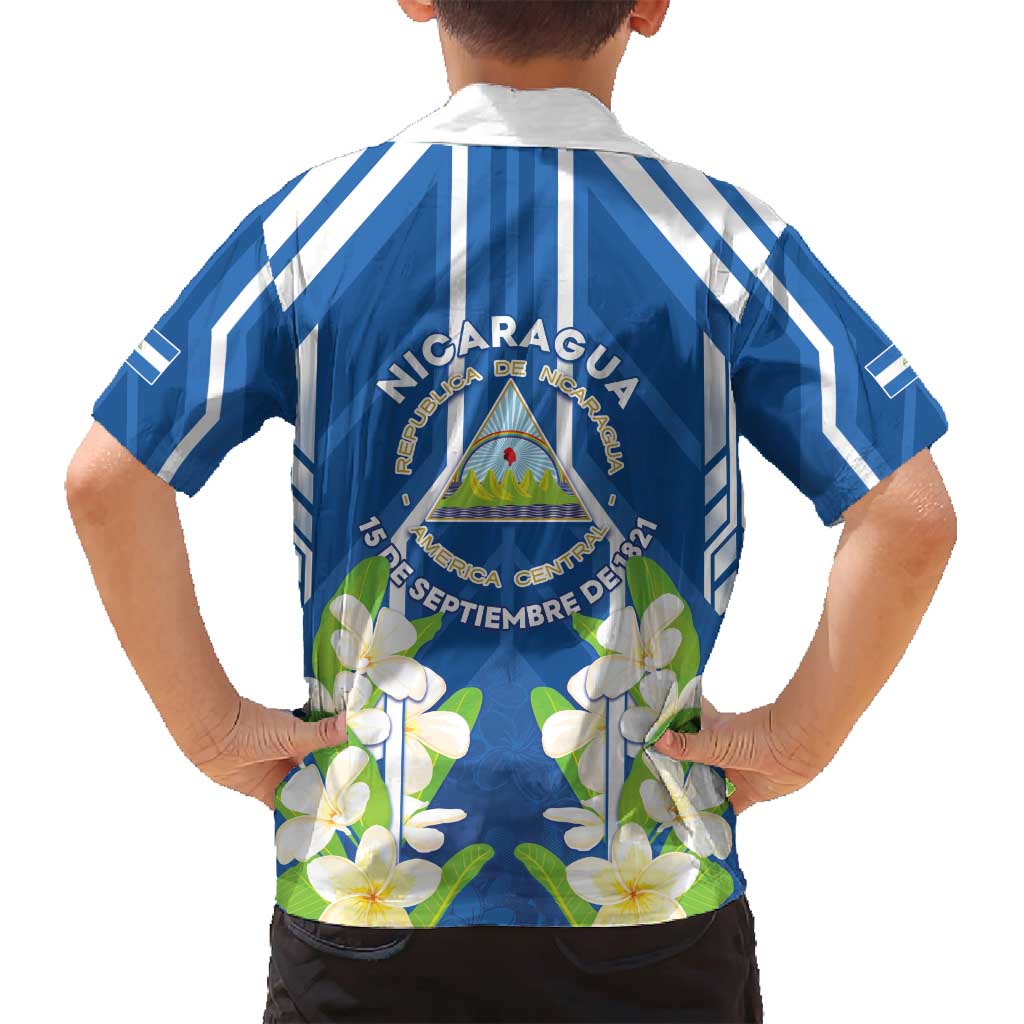 Nicaragua Independence Day 1821 Family Matching Off Shoulder Short Dress and Hawaiian Shirt Coat Of Arms With Plumeria - Wonder Print Shop