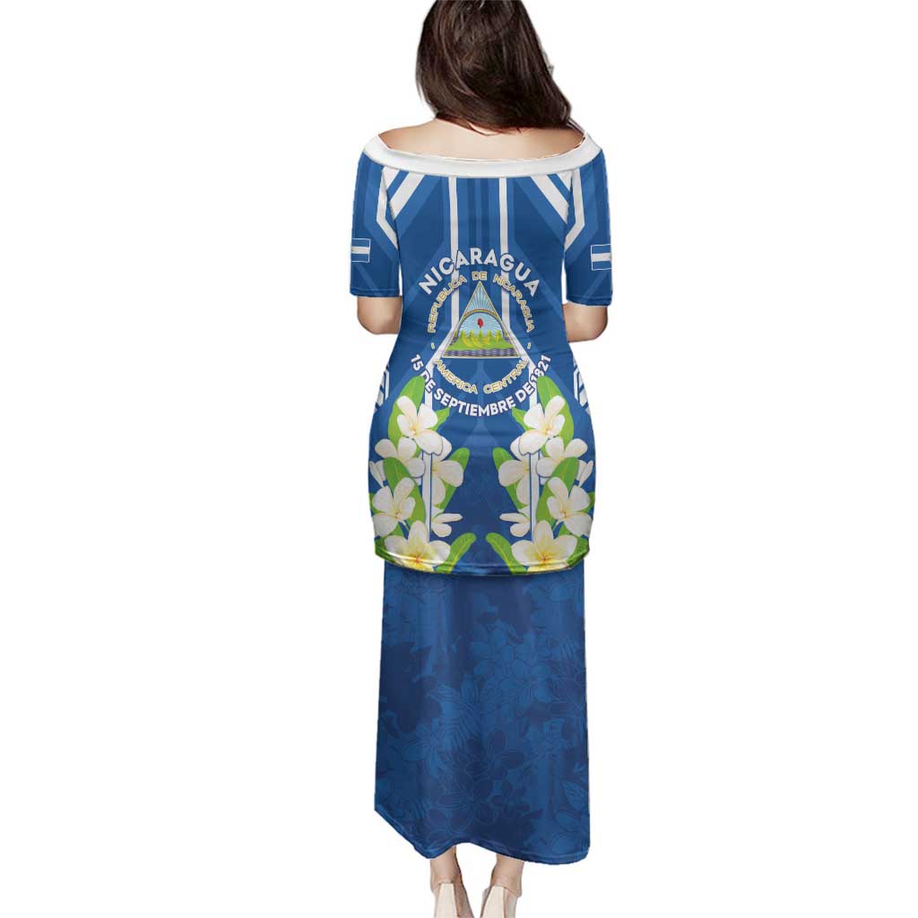 Nicaragua Independence Day 1821 Family Matching Puletasi and Hawaiian Shirt Coat Of Arms With Plumeria - Wonder Print Shop