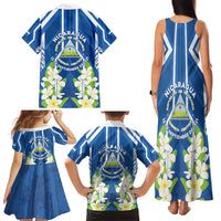 Nicaragua Independence Day 1821 Family Matching Tank Maxi Dress and Hawaiian Shirt Coat Of Arms With Plumeria - Wonder Print Shop
