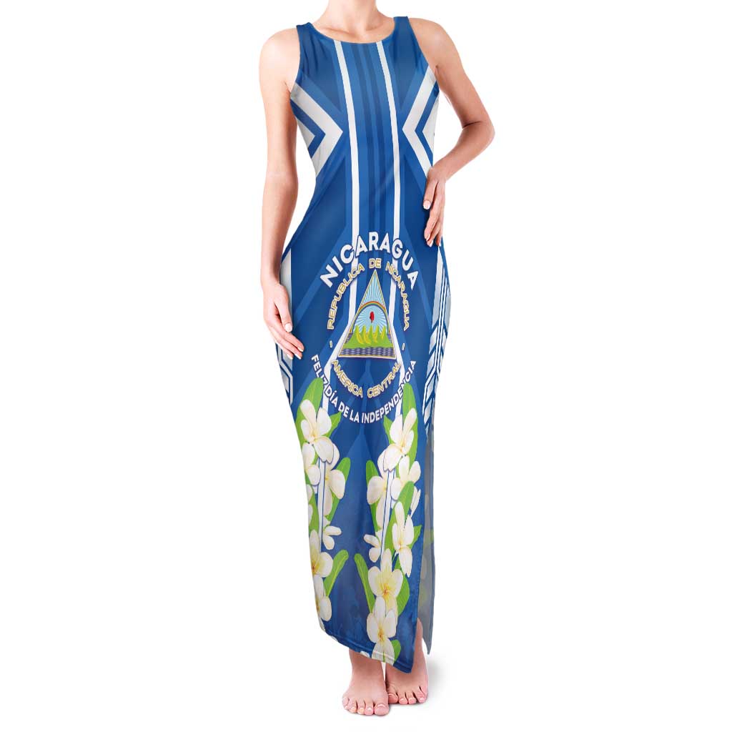 Nicaragua Independence Day 1821 Family Matching Tank Maxi Dress and Hawaiian Shirt Coat Of Arms With Plumeria - Wonder Print Shop