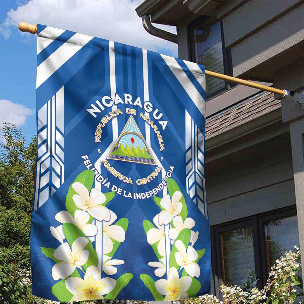 Nicaragua Independence Day 1821 Garden Flag Coat Of Arms With Plumeria - Wonder Print Shop
