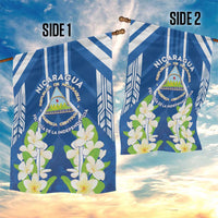 Nicaragua Independence Day 1821 Garden Flag Coat Of Arms With Plumeria - Wonder Print Shop