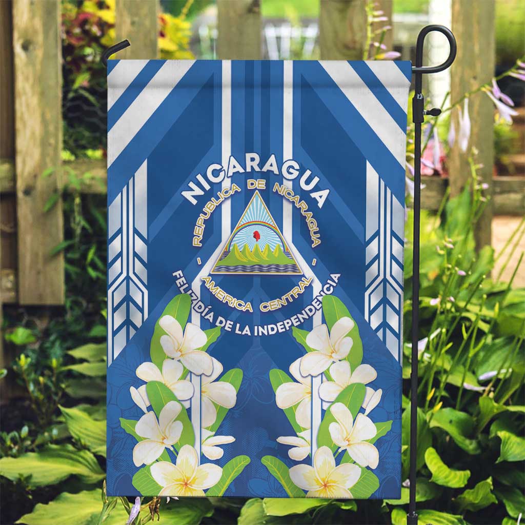 Nicaragua Independence Day 1821 Garden Flag Coat Of Arms With Plumeria - Wonder Print Shop