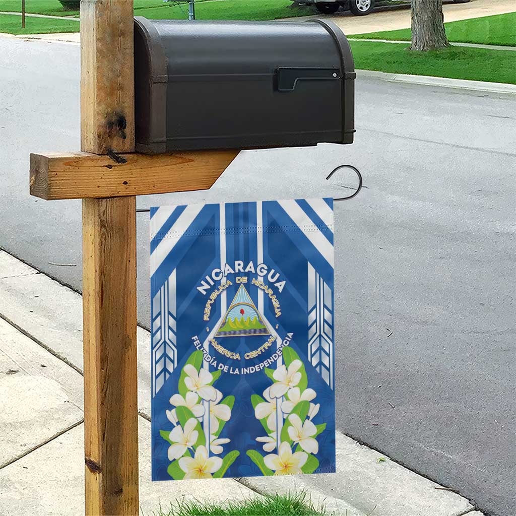 Nicaragua Independence Day 1821 Garden Flag Coat Of Arms With Plumeria - Wonder Print Shop